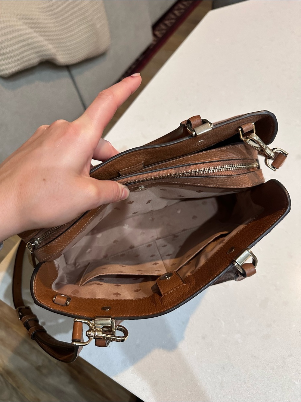 Kate Spade Leila Medium Triple Compartment Satchel crossbody Bag (Warm ginger) - Picture 6 of 9